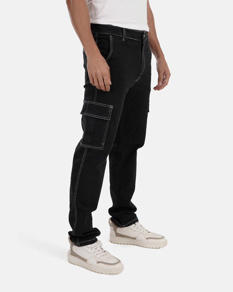 Relaxed Fit Cargo Jeans - Black