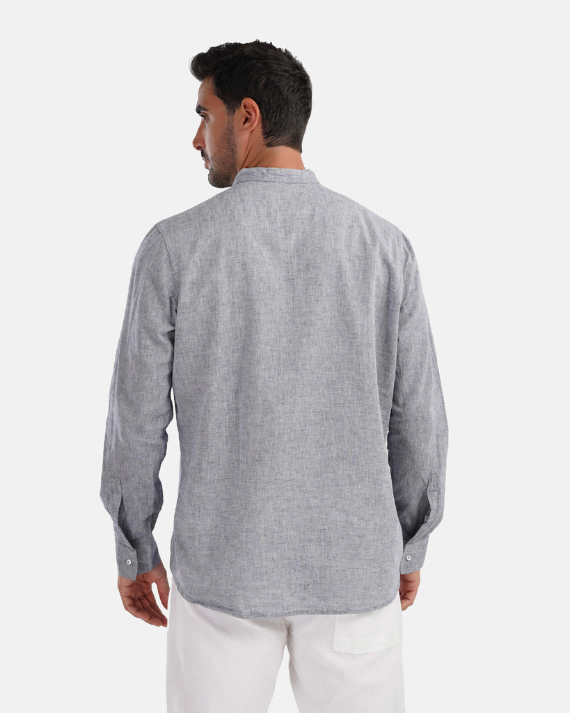 Half Collar Linen Shirt - Grey